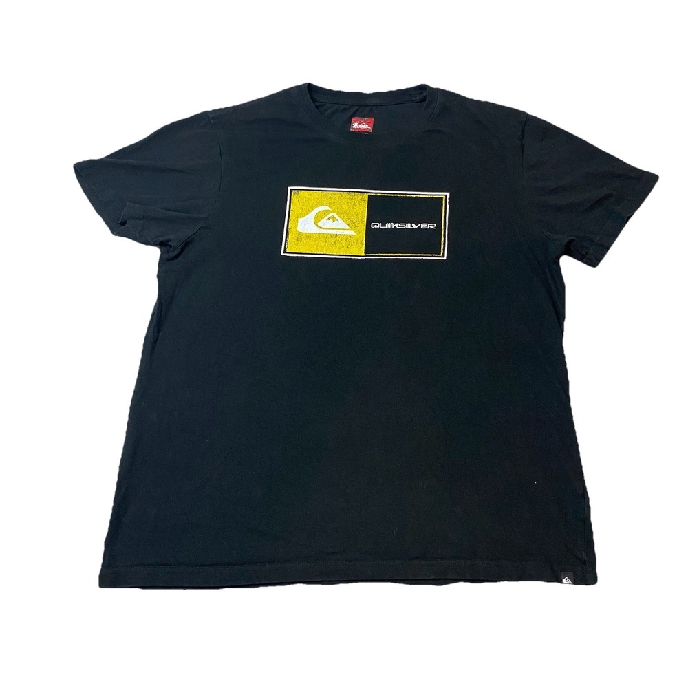 y2k Quiksilver Classic Box Logo Shirt Size L Black Surfer Skater Style
